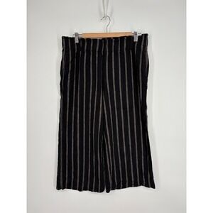 J. Jill Pants M Petite Black Brown Striped Linen Stretch Cropped Capri